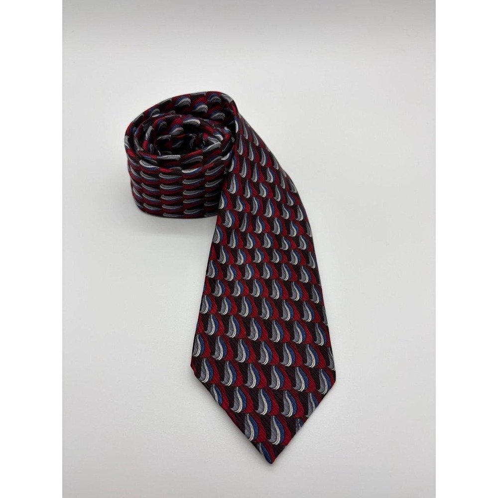 Dockers, Geometric Wave Pattern, Red/Blue/Silver, 100% Silk, Men's Pre-Owned
